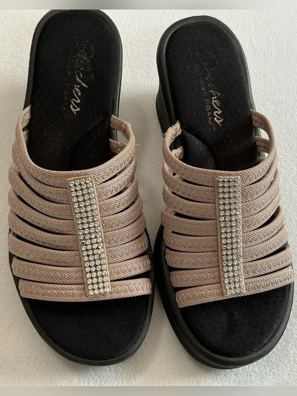 Skechers Blush Multi-Strap Slide Sandals with Rhinestone Accent